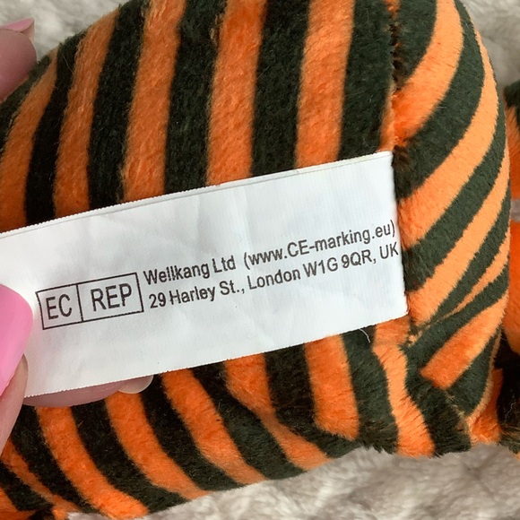 Beverly Hills Teddy Bear Co Plush Rattle Orange Black Striped Dog Stuffed Animal - Picture 9 of 11